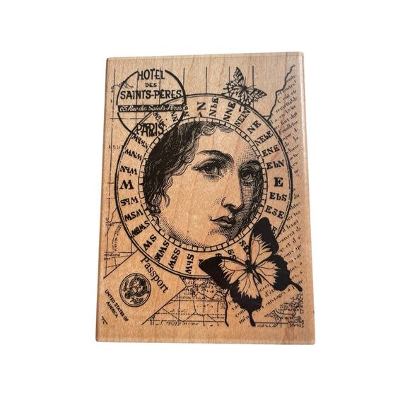 Hero Arts Rubber Stamp Woman Face Compass Butterfly Vintage Paris Travel Collage - Picture 4 of 9